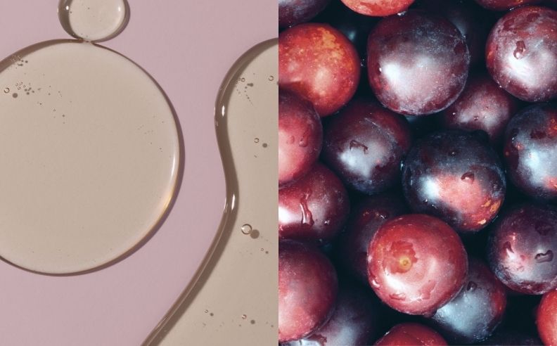 Un diptyque de la texture du booster nourrissant et des prunes