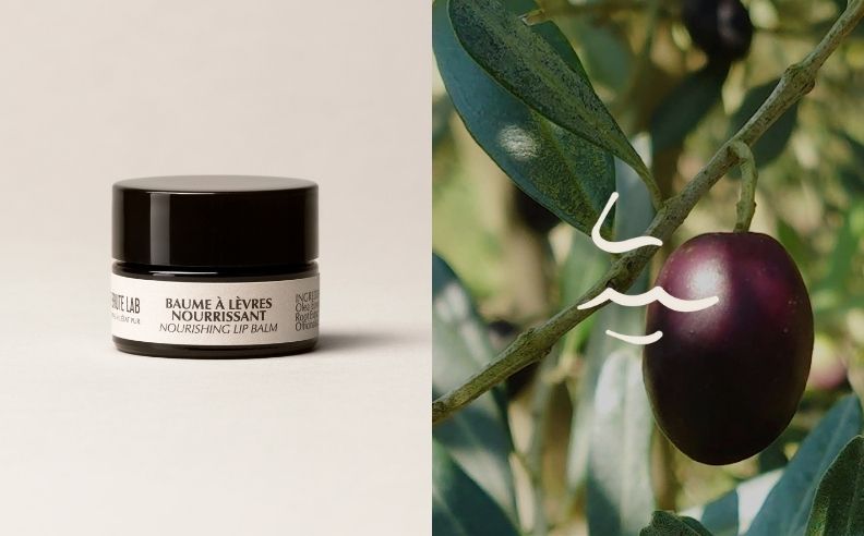 Un diptyque entre le baume à lèvres nourrissant et un pictogramme brut des lèvres
